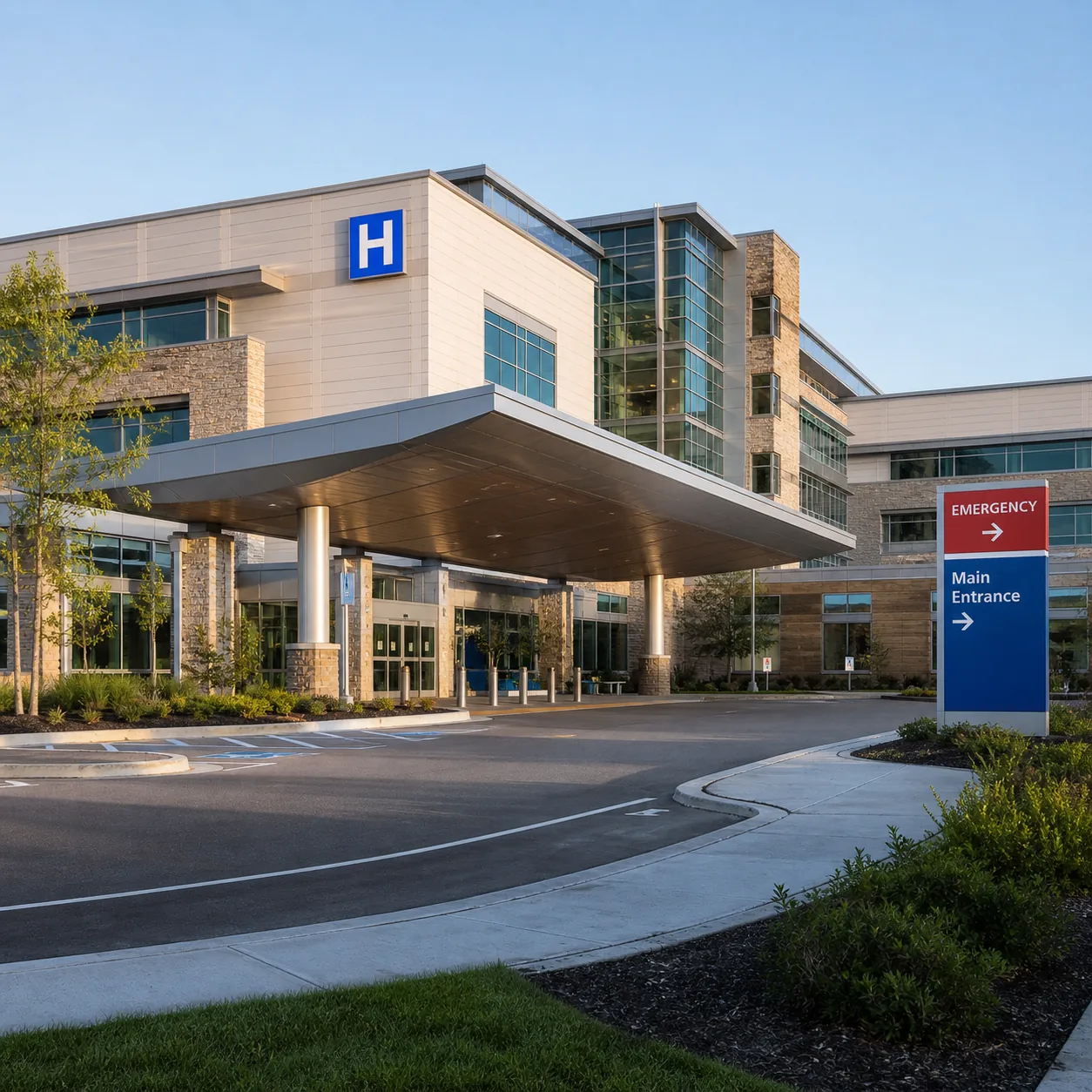 Main entrance of a modern healthcare facility